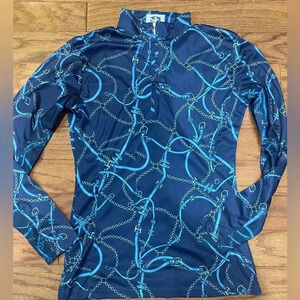 Royal Highness Equestrian Blue Patterned Quarter Zip Pullover Ladies XS